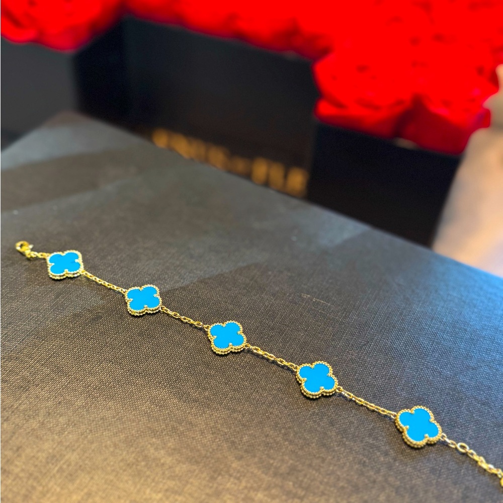 Gold and Blue Clover Bracelet